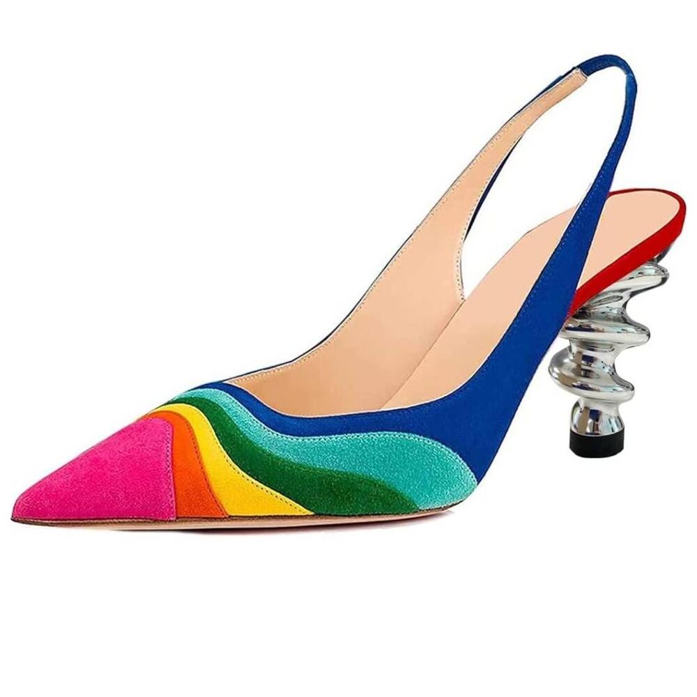 YDN Rainbow Pride Slingback Heels Size 7 Colorblock Faux Suede Spiral Heel Pumps